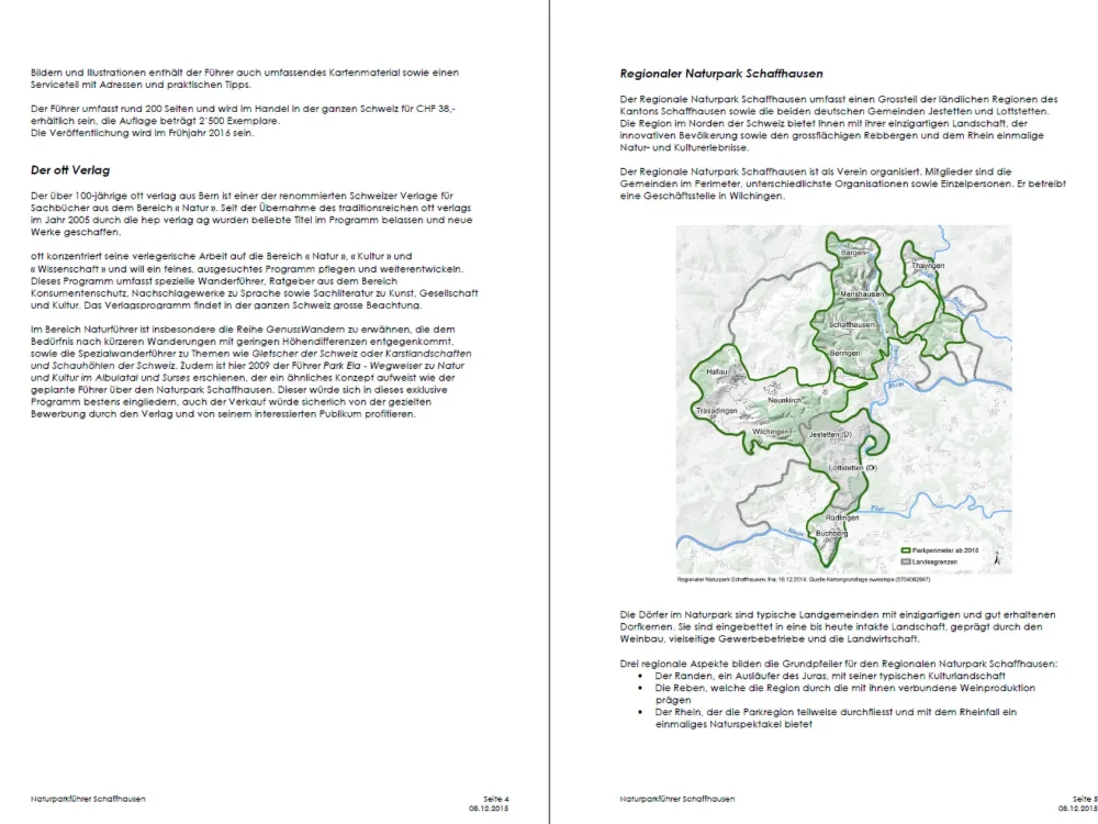 Leading Communication Kommunikationsagentur Schaffhausen | Referenz Regionaler Naturpark Drucksachen